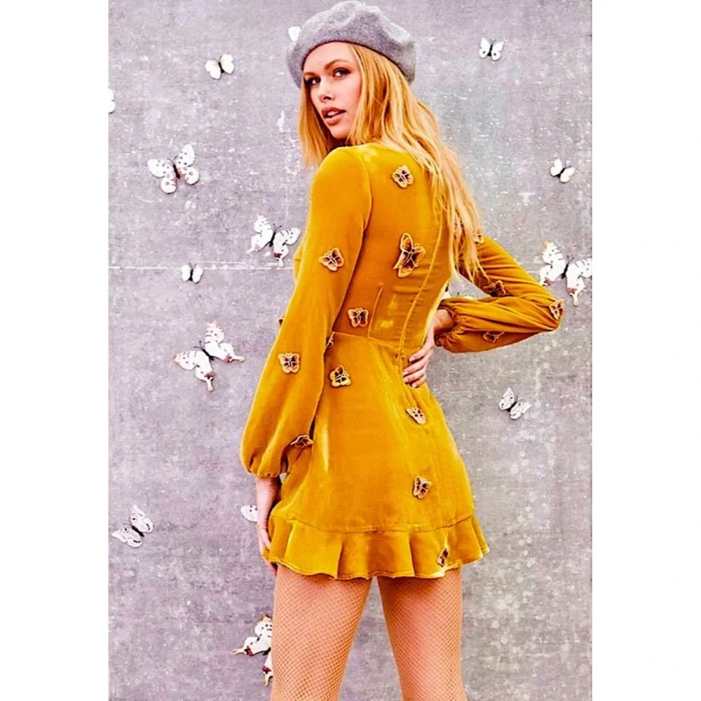 For Love and Lemons Papillon Dress - Velvet Butterfly Goldenrod - Picture 3 of 7